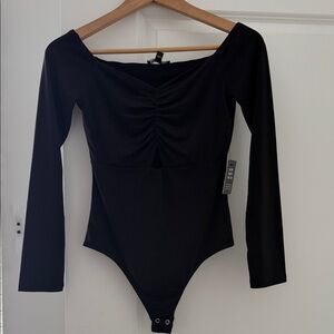 Express Black Ruched Bodysuit